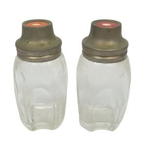 Vtg Airbo Salt Pepper Shakers Diner Style Glass Red Orange Tips MCM Mid Century